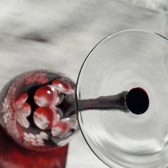 Bohemian Red Stemmed ,cut to clear ruby red crystal liquor glass - Picture 3 of 6